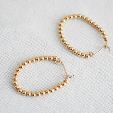 Vintage Gold Bead Oval Hoop Earrings 