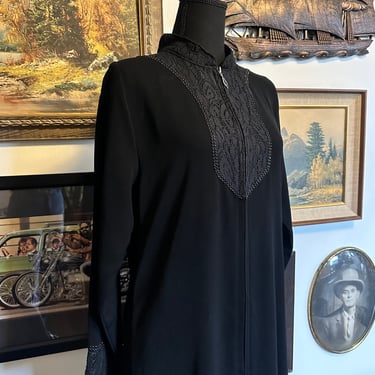 Vintage 1970s Black Housecoat 