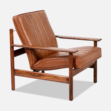 Sven Ivar Dysthe Model-1001 Rosewood & Cognac Leather Lounge Chair for Dokka M\u00f8bler