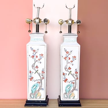 Pair of Chinoiserie Floral Blossom Lamps