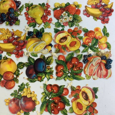 Vintage German Fruit Diecuts, Fruit Decoupage Images, PZB, Scrapbooking, Ephemera, Collage Cut Outs, Lemon, Cherries, Strawberries 