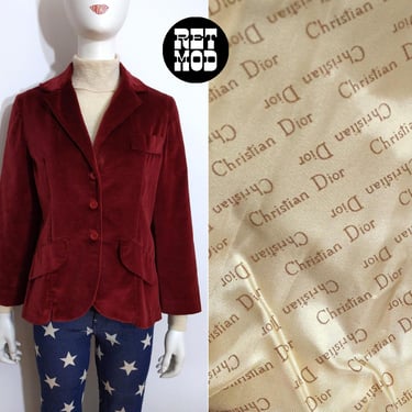 Christian Dior Vintage 70s 80s Dark Maroon Velvet Blazer 