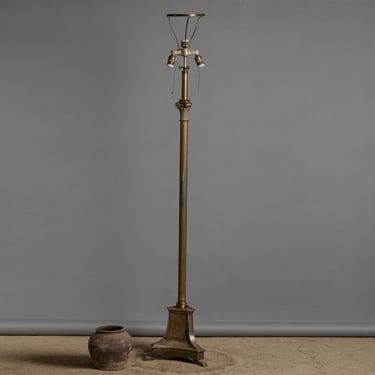 Worn Silver Plated Spanish Adjustable Floor Lamp with Corinthian Capitol