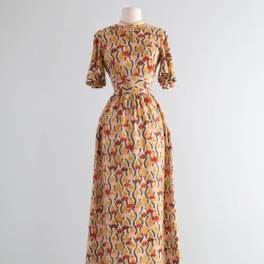 Fabulous 1970's Goldworm Italian Wool Knit Maxi Dress With Flutter Sleeves / SM