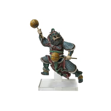Chinese Vintage Color Ceramic Warrior Holding Round Drum Figure Display Art ws3978E 