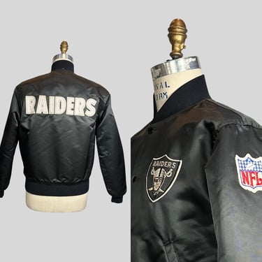 GO RAIDERS GO! Vintage 80s Raiders Jacket | 1980s NfL Football Black & Grey Satin Starter Jacket | Sz S/M 