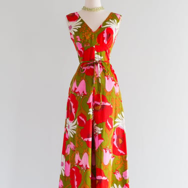 FABULOUS Vintage 1960's Flower Power Cotton Jumpsuit / SM