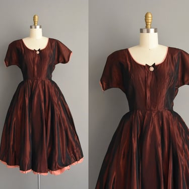 1950s vintage dress | Gorgeous Rusty Red Sweeping Full Skirt Cocktail Party Dress | Small | 50s dress 