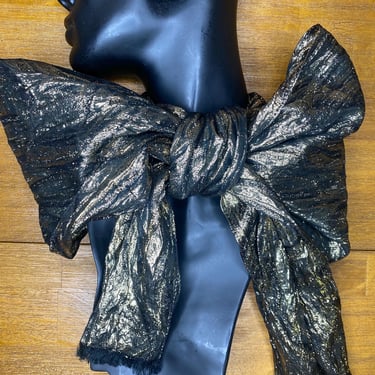 Vintage Gold Lame Scarf Black Rayon Ling Scarves 