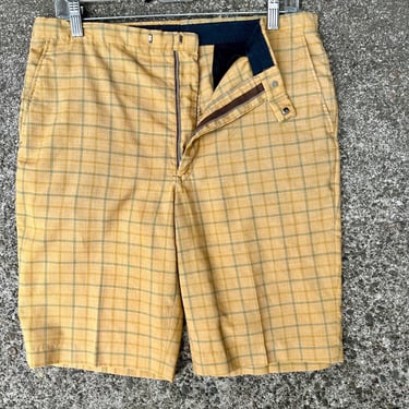 Vintage 1960’s Men’s Sta-Prest shorts~ Mod 60’s summer shorts Golden tone plaid striped 32” waist 