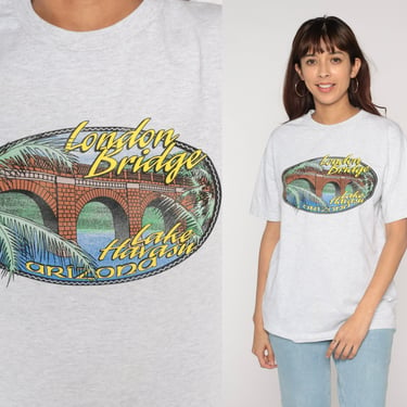 Lake Havasu Shirt 90s Arizona T-shirt London Bridge Graphic Tee Travel Tourist Tshirt USA Souvenir Heather Grey Vintage 1990s Medium Large 