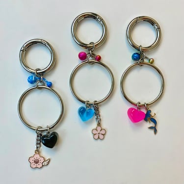 Heart charm keychain, mixed charm accessory, barbell jewelry, kid core jewelry 