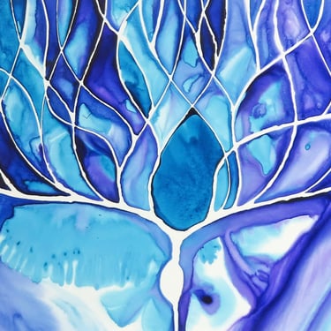 Purkinje Neuron in Purple and Blue - original ink painting of brain cell - neuroscience art 