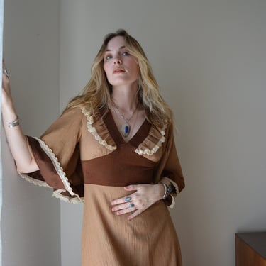 Vintage 1970s dress / vintage 1970s maxi dress / brown 70s dress / 70s hippie dress / vintage 1970s prairie dress / vintage 70s cotton maxi 