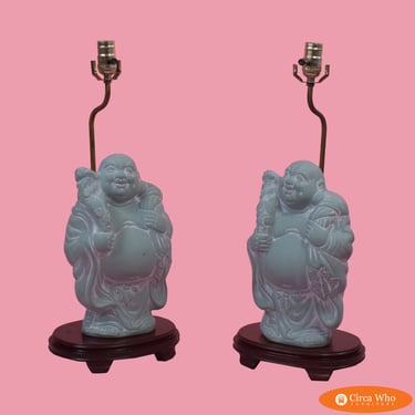 Pair of Vintage Laughing Buddha Table Lamps