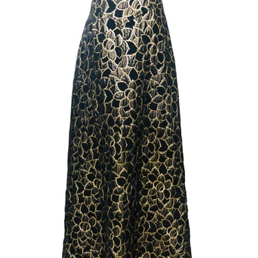 1960's Gold &amp; Black Metallic Floral Jacquard Maxi Skirt