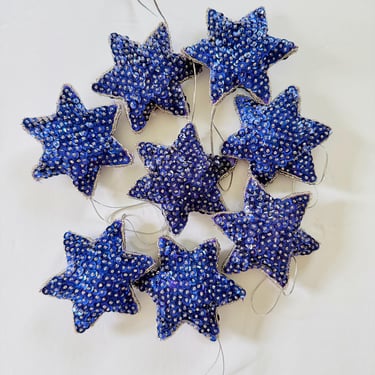 Vintage Lot of 8 Sequined Star Christmas Ornaments 