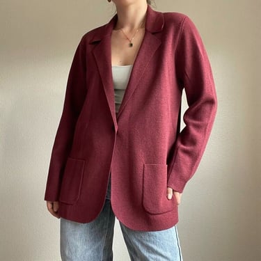 Eileen Fisher Red Wool Oversized Relaxed Minimalist Cardigan Sweater Sz L 