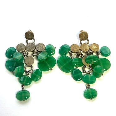 Vintage Jade Earrings, Green Earrings, Green Stone Dangle Earrings, Jade Earrings, Vintage Dangle Stone Earrings, Chandelier Earrings 