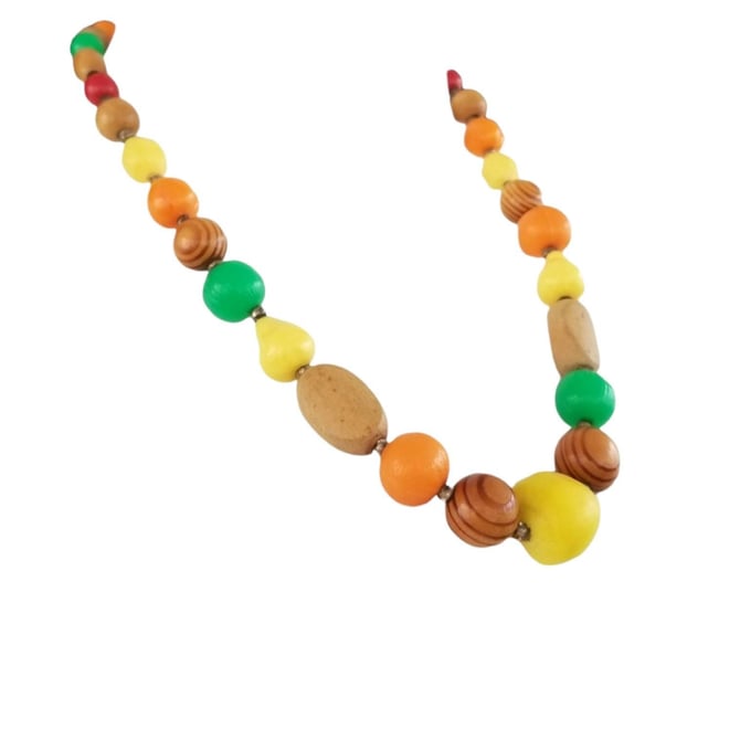 Vintage Plastic Fruit Necklace / Wood & Colorful Plastic Bead Single Strand Necklace / 1960s Festival Necklace / Beaded Statement Necklace 