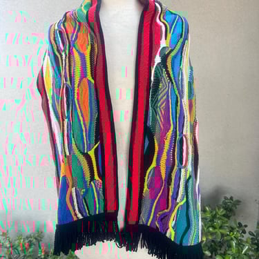 Vintage Coogi 3D knit scarf multicolor mercerized cotton Made in Australia OS Unisex 