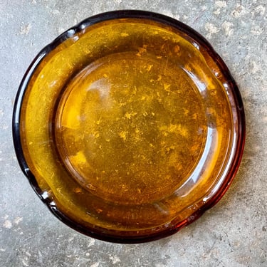Vintage 1960s Mid Century Amber Glass Ashtray | Catchall Dish, Jewelry Ring Bowl, MCM Mad Men 