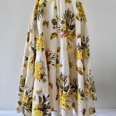 1970s Yellow Floral Butterfly Skirt 