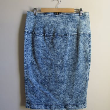 90s Acid Wash Denim Pencil Skirt 2X 35 Waist 