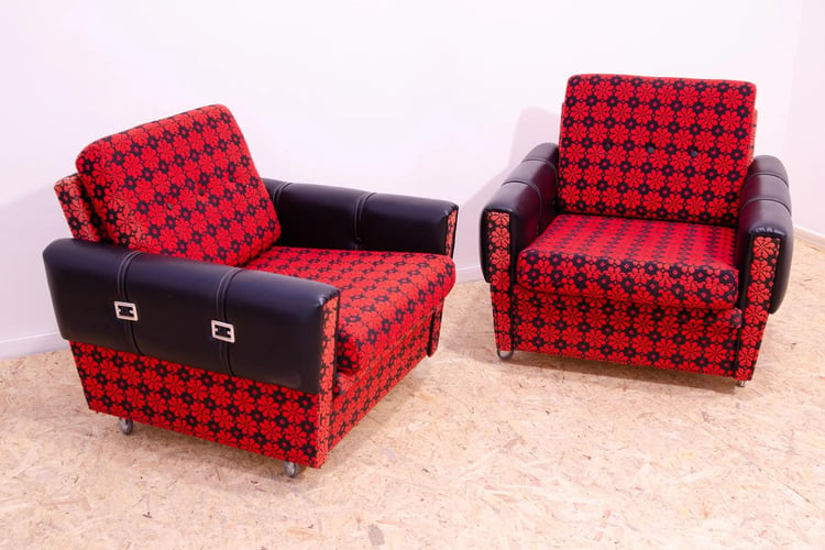 Pair of Eastern bloc Vintage armchairs, 1970s, Czechoslovakia 