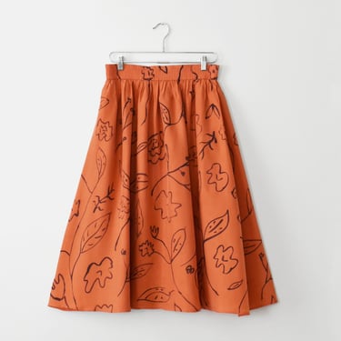 vintage hand painted silk midi skirt, size L / XL (imperfect) 