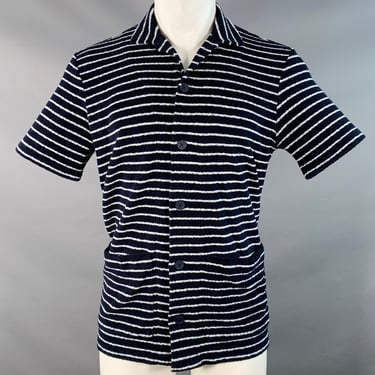 ORLEBAR BROWN Size M Navy White Pinstripe Cotton Terry Two Pockets Short Sleeve Shirt