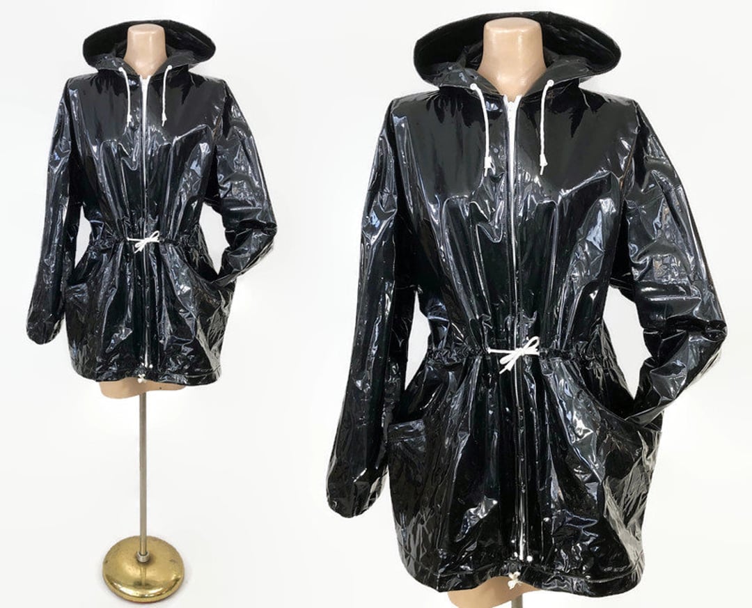 Unique rare vintage 1980s slippery popular when wet vinyl rain coat poncho