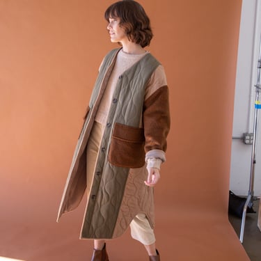 Amente Patch Quilted Wool Cotton Coat
