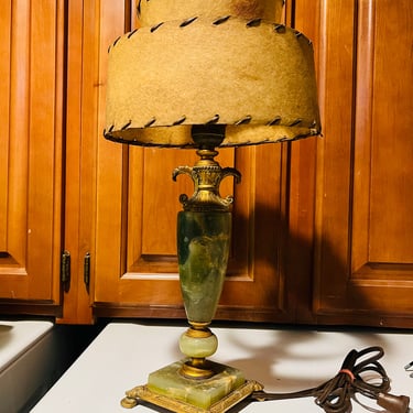 Antique Lamp Ornate Marble with Fiberglass Shade 