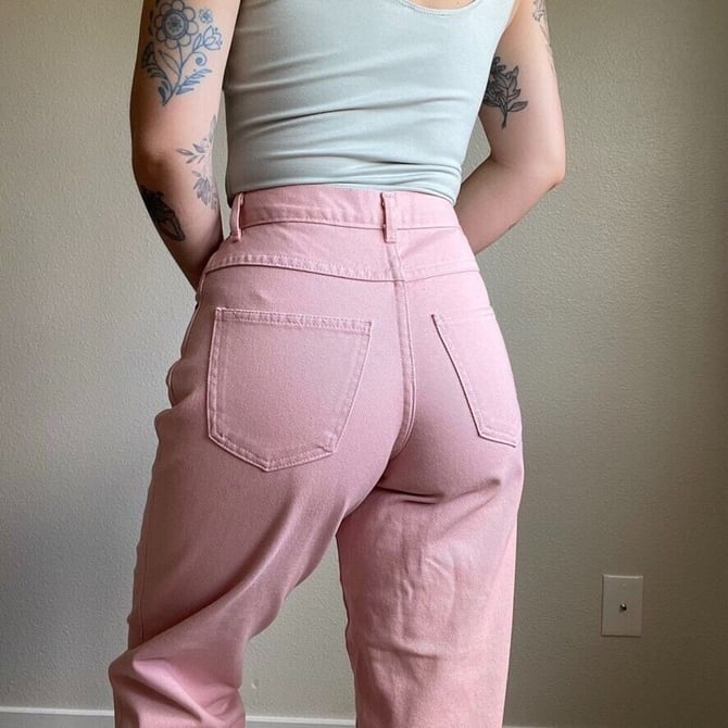 Vintage 80s Pink High Waisted Newport News 100% Cotton Straight Leg Mom Jeans 