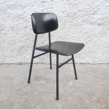 Vintage Dining Chair/ Metal and Black Leather Chair / Dining Chair/ Yugoslavian Chair/Vintage Furniture/ Retro Furniture/ Yugoslavia/ 70s 