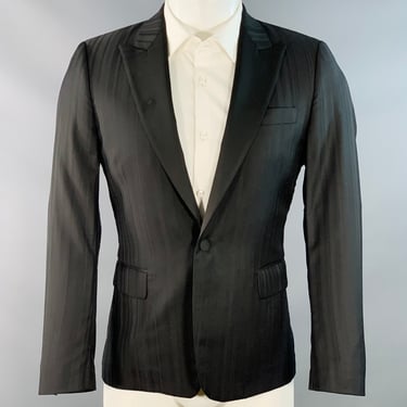 PAUL SMITH Size 36 Soho Black Stripe Wool Satin Peak Lapel Sport Coat