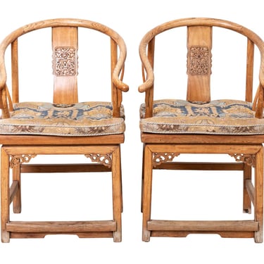 Pair Elmwood Chinese Hall Chairs