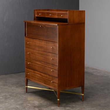 Paul McCobb Highboy Dresser Mid-Century Modern Mahogany and Brass Calvin 