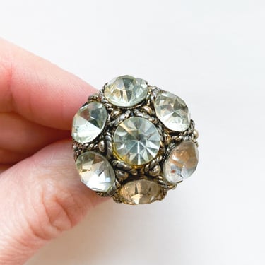 50s/60s Clear Rhinestone Cluster Statement Adjustable Cocktail Ring 