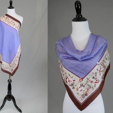 Vintage Silk Scarf - Sacha for Basha Scarves - Brown Blue Pink - Floral Print - about 29.5