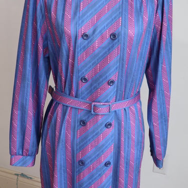 Vintage 1980s Blue and Red Striped Secretary Dress D'Allaird's Size 16 Large/XL? Made in Canada 