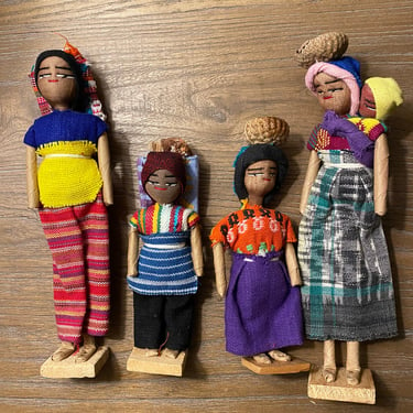Set of 4 Vintage Guatemalan Algodon Sewn Dolls 