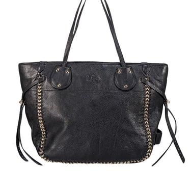 Coach - Black Leather Silver Braid Trim Tote Bag