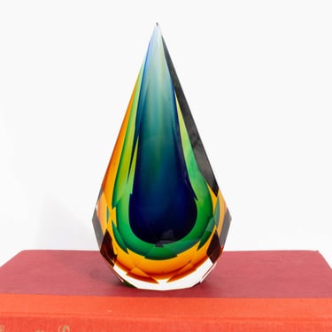 Vintage Italian Murano Faceted Sommerso Glass Teardrop, Murano Glass Paperweight, Murano Art Glass Sculpture 