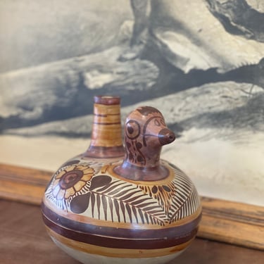 Vintage Mexican Tonala Duck Shaped Pitcher & Cup antique pottery pot jug home decor rare find bird decorative food safe handmade 