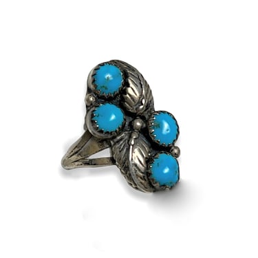 Vintage Old Pawn Sterling Silver & Turquoise Ring ~ size 6 1/4 ~ Artist / Artisan Signed ~ Southwestern ~ Feather ~ 