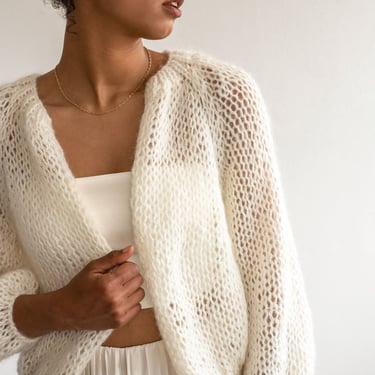 Airy Mohair Bomber — Hand Knit Mohair Cardigan, Balloon Sleeves, Bridal Knit Soft Mohair, Luxurious Lightweight Open Front Cardigan 