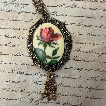 flower cameo necklace vintage romantic floral pendant and chain 