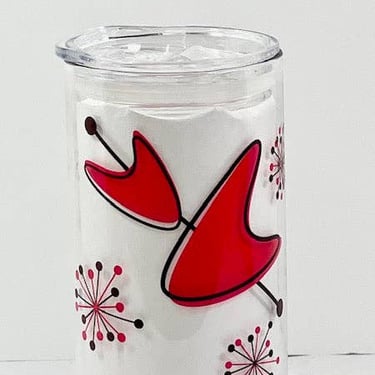 Retro Red Sputnik Boomerang Glass with Drinking Lid and Straw